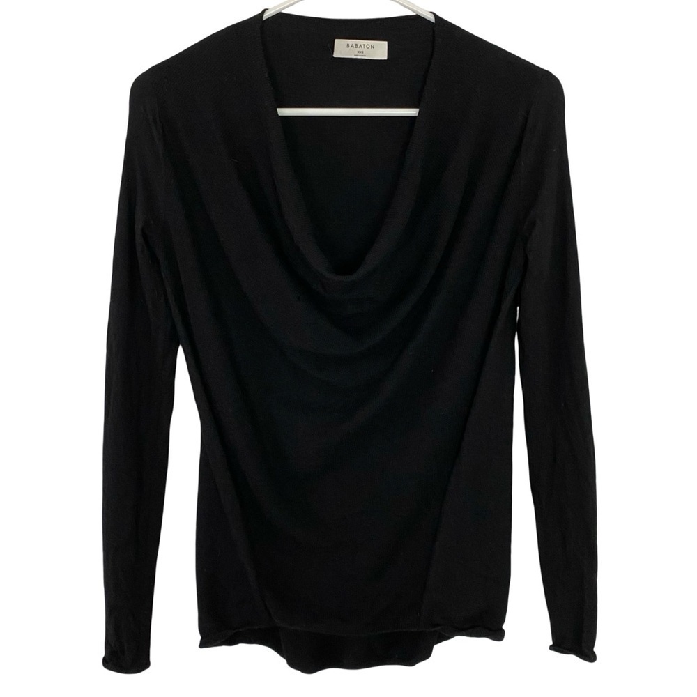 Aritzia Babaton Black Sweater Womens Size XXS Merino Wool Cowl Neck Long Sleeve